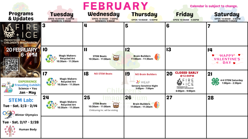 February Calendar at the Children's Imaginarium
